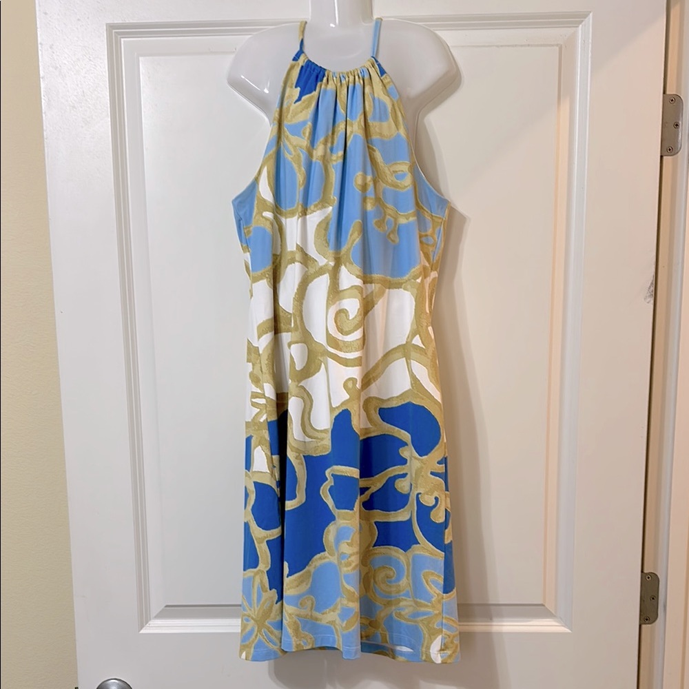 J. McLaughlin Maria Blue Stretch
Shelf Bra Halter Shift Dress, Women's Size M